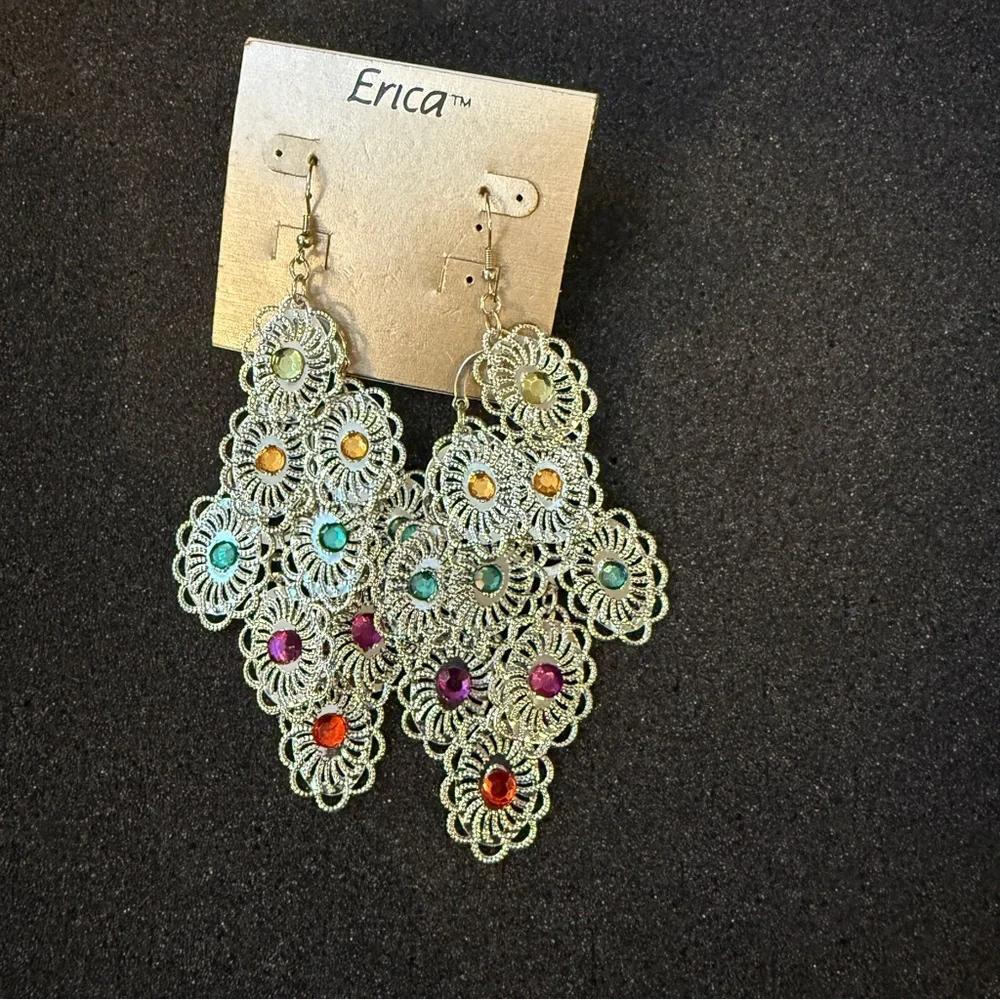 Erica Silver-Tone Chandelier Earrings – Multicolor Rhinestones - Picture 1 of 4